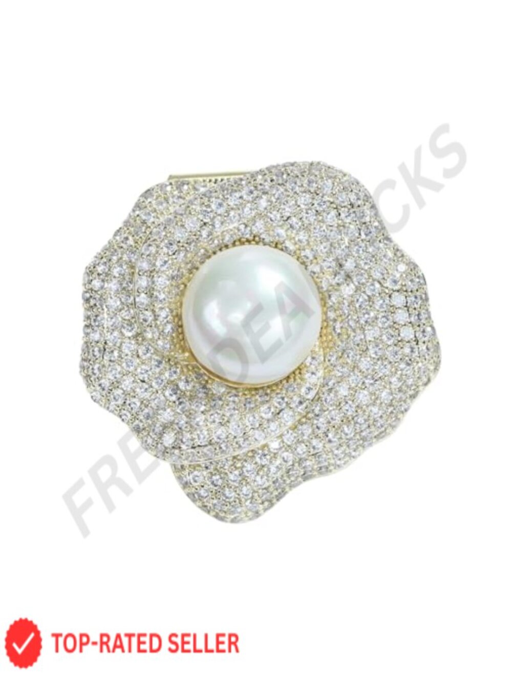18K Gold Plated Crystal Pearl Bow Scarf Buckle Brooch Jewelry